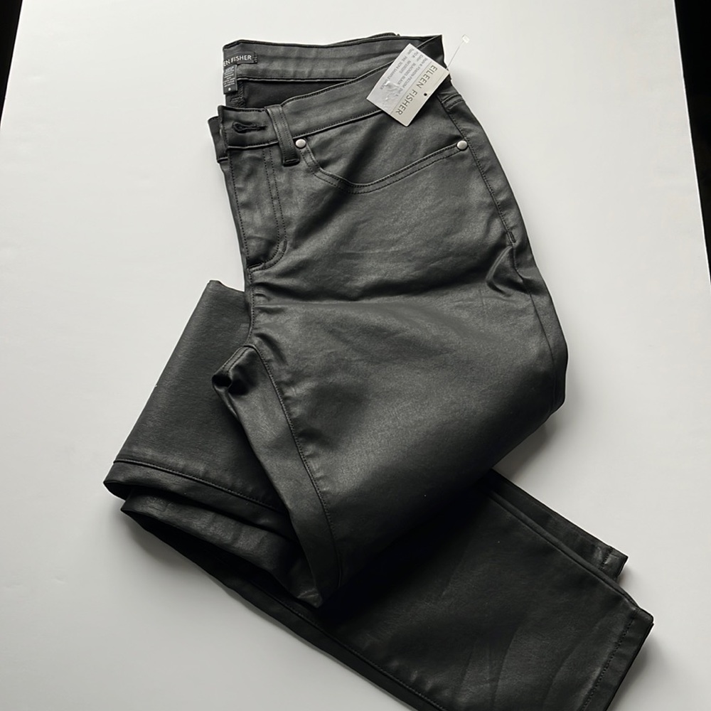 Eileen Fisher black “waxed” jeans